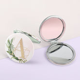 1 PC 7cm Round Double-Sided Folding Makeup Mirror PU Leather With Letter Pattern 2X Magnification Compact Portable Design Perfect For Precision Makeup Ideal Gift For Mother Daughter Sister Girlfriend Suitable For Home Office Travel And More